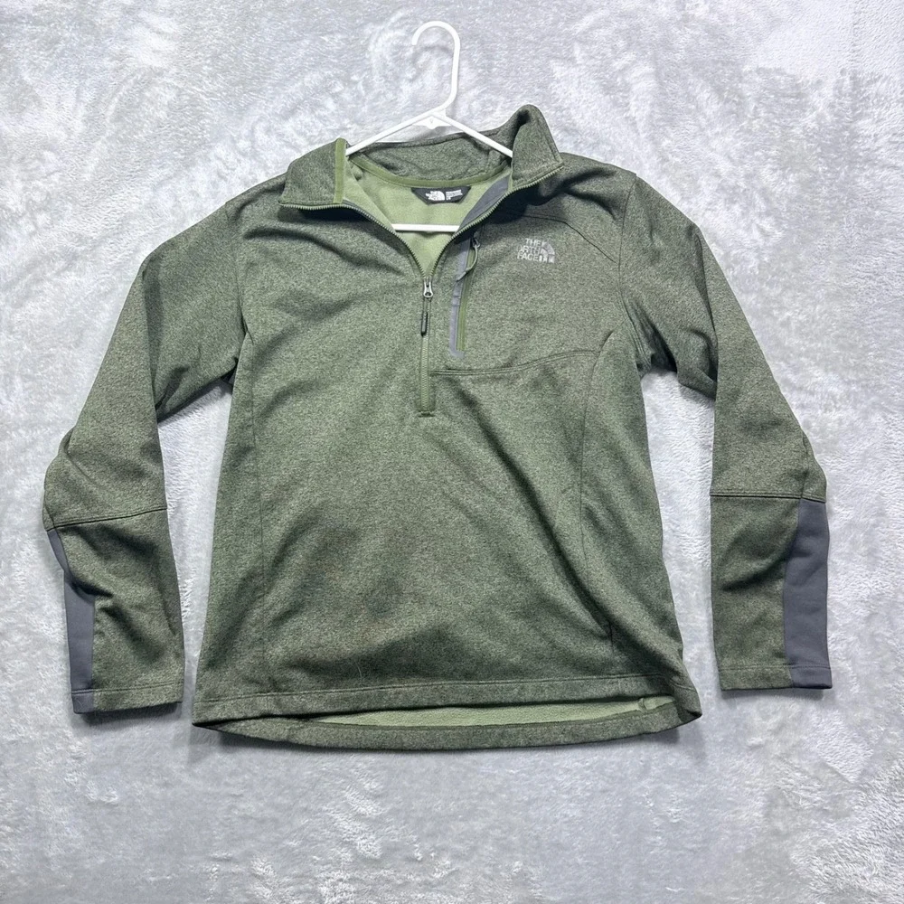 The North Face Quarter Zip Fleece Mens Large Green Heathered Pocket Pullover